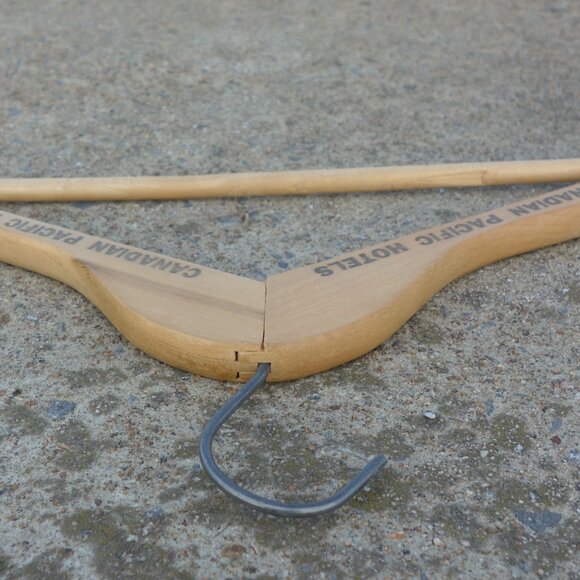 Vintage Canadian Pacific Hotels Wood Hanger with Wood Pants Bar - Picture 9 of 13